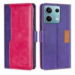 For Xiaomi Redmi Note 13 4G Contrast Color Side Buckle Leather Phone Case(Purple + Rose Red)