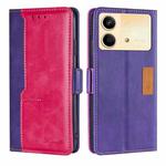 For Xiaomi Redmi Note 13R Pro 5G Contrast Color Side Buckle Leather Phone Case(Purple + Rose Red)