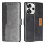 For Xiaomi Redmi Turbo 3 5G Contrast Color Side Buckle Leather Phone Case(Black + Grey)