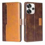 For Xiaomi Redmi Turbo 3 5G Contrast Color Side Buckle Leather Phone Case(Dark Brown + Gold)