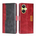 For OnePlus Nord CE 3 Lite 5G Contrast Color Side Buckle Leather Phone Case(Red + Black)