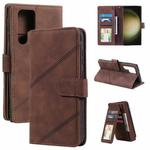 For Samsung Galaxy S23 Ultra 5G Skin Feel Multi-card Wallet Leather Phone Case(Brown)