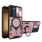 For Samsung Galaxy S23 5G CD Texture Sliding Camshield Magnetic Holder Phone Case(Pink)