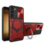 For Samsung Galaxy S23 5G CD Texture Sliding Camshield Magnetic Holder Phone Case(Red)