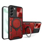 For Samsung Galaxy S22 5G CD Texture Sliding Camshield Magnetic Holder Phone Case(Red)