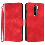 For Xiaomi Redmi 9/9 Prime/Poco M2 Line Pattern Skin Feel Leather Phone Case(Red)