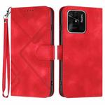 For Xiaomi Redmi 10C Global/10 India Line Pattern Skin Feel Leather Phone Case(Red)