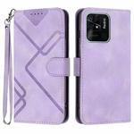 For Xiaomi Redmi 10C Global/10 India Line Pattern Skin Feel Leather Phone Case(Light Purple)