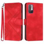 For Xiaomi Redmi Note 10 5G Line Pattern Skin Feel Leather Phone Case(Red)