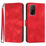 For Xiaomi Mi 10T 5G/10T Pro 5G Line Pattern Skin Feel Leather Phone Case(Red)