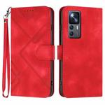 For Xiaomi Redmi K50 Ultra/12T/12T Pro Line Pattern Skin Feel Leather Phone Case(Red)