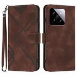 For Xiaomi 14 Line Pattern Skin Feel Leather Phone Case(Coffee)