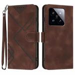 For Xiaomi 14 Pro Line Pattern Skin Feel Leather Phone Case(Coffee)