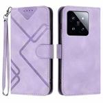 For Xiaomi 14 Pro Line Pattern Skin Feel Leather Phone Case(Light Purple)