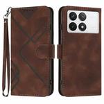 For Xiaomi Redmi K70 Line Pattern Skin Feel Leather Phone Case(Coffee)