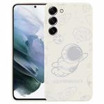 For Samsung Galaxy S21+ 5G Astronaut Pattern Silicone Straight Edge Phone Case(Flying Astronaut-White)