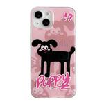 For iPhone 14 IMD Cute Animal Pattern Phone Case(Black Puppy)