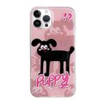 For iPhone 12 Pro Max IMD Cute Animal Pattern Phone Case(Black Puppy)