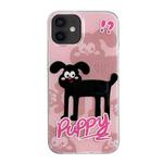 For iPhone 12 IMD Cute Animal Pattern Phone Case(Black Puppy)