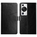 For Huawei P60 Pro HT01 Y-shaped Pattern Flip Leather Phone Case(Black)