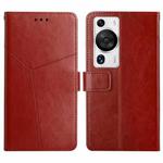 For Huawei P60 Pro HT01 Y-shaped Pattern Flip Leather Phone Case(Brown)