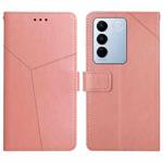 For vivo V27E 4G Global HT01 Y-shaped Pattern Flip Leather Phone Case(Pink)