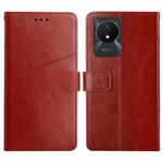 For vivo Y02A 4G / Y02 4G / Y11 2023 HT01 Y-shaped Pattern Flip Leather Phone Case(Brown)