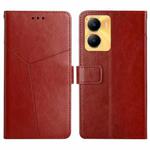 For vivo Y02S Global / Y16 4G Global HT01 Y-shaped Pattern Flip Leather Phone Case(Brown)