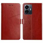 For vivo Y22 4G Global / Y35 4G Global HT01 Y-shaped Pattern Flip Leather Phone Case(Brown)