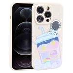 For iPhone 12 Pro Milk Tea Astronaut Pattern Liquid Silicone Phone Case(Ivory White)