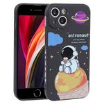 For iPhone SE 2022 / SE 2020 / 8 / 7 Milk Tea Astronaut Pattern Liquid Silicone Phone Case(Ivory Black)