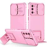 For Samsung Galaxy S20 FE Stereoscopic Holder Sliding Camshield Phone Case(Pink)