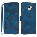 For Samsung Galaxy A8 2018 Line Pattern Skin Feel Leather Phone Case(Royal Blue)