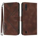For Samsung Galaxy A10 / M10 Line Pattern Skin Feel Leather Phone Case(Coffee)