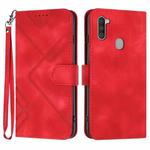 For Samsung Galaxy A11 EU Version Line Pattern Skin Feel Leather Phone Case(Red)