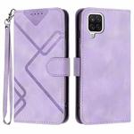 For Samsung Galaxy A12 Line Pattern Skin Feel Leather Phone Case(Light Purple)
