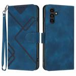 For Samsung Galaxy A14 4G Line Pattern Skin Feel Leather Phone Case(Royal Blue)