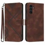 For Samsung Galaxy A14 4G Line Pattern Skin Feel Leather Phone Case(Coffee)