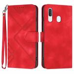 For Samsung Galaxy A20 / A30 Line Pattern Skin Feel Leather Phone Case(Red)