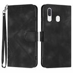 For Samsung Galaxy A20 / A30 Line Pattern Skin Feel Leather Phone Case(Black)