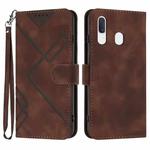 For Samsung Galaxy A20 / A30 Line Pattern Skin Feel Leather Phone Case(Coffee)