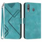 For Samsung Galaxy A20s Line Pattern Skin Feel Leather Phone Case(Light Blue)