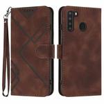 For Samsung Galaxy A21 EU Version Line Pattern Skin Feel Leather Phone Case(Coffee)