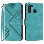 For Samsung Galaxy A21 EU Version Line Pattern Skin Feel Leather Phone Case(Light Blue)