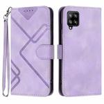 For Samsung Galaxy A22 4G Line Pattern Skin Feel Leather Phone Case(Light Purple)