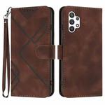 For Samsung Galaxy A32 5G Line Pattern Skin Feel Leather Phone Case(Coffee)