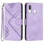 For Samsung Galaxy A40 Line Pattern Skin Feel Leather Phone Case(Light Purple)