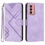 For Samsung Galaxy M13 India / F13 Line Pattern Skin Feel Leather Phone Case(Light Purple)