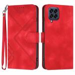 For Samsung Galaxy M33 5G Global Line Pattern Skin Feel Leather Phone Case(Red)