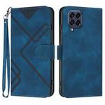 For Samsung Galaxy M33 5G Global Line Pattern Skin Feel Leather Phone Case(Royal Blue)